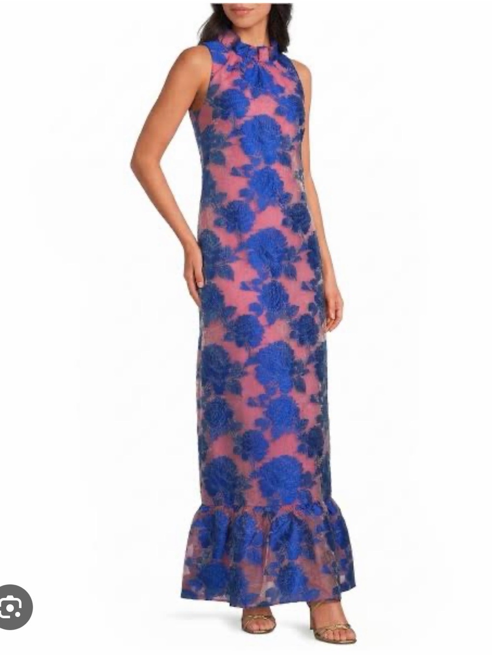 Abbey Glass Camille Flower Print Ruffle Neck Organza Dress